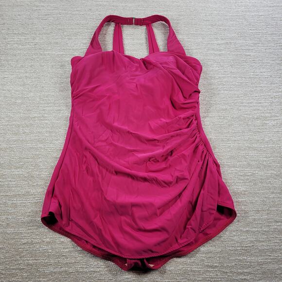 VTG Lands End One Piece Womens 14 Pink Halter Ruched Padded Beach Swimwear - Picture 8 of 14